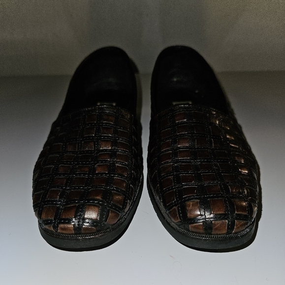 Cole Haan Slip On Woven Leather Loafers Black & Brown Size 8B Made in Italy - Picture 2 of 8
